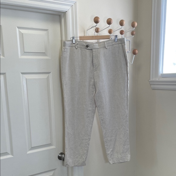 Banana Republic - Linen Blend Tailored Fit Preppy Ankle Pants - Cream - 36x32 - Picture 2 of 13